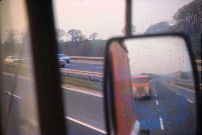 GFV & John in mirror and AW running home unit only on M6 northbound - water damaged