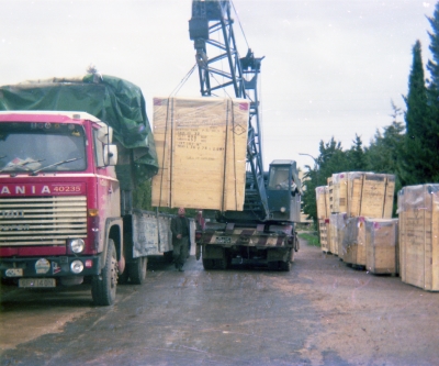 John West unloading at radioand tv station, Homs, Syria